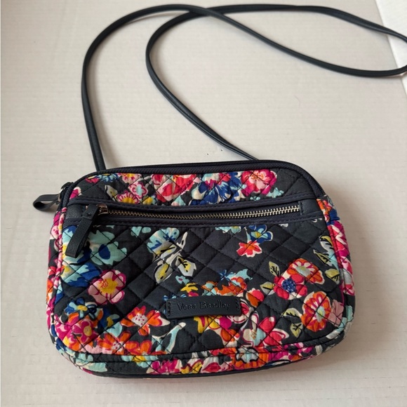 Vera Bradley Quilted Floral Crossbody Bag - Black and Multicolor - Picture 1 of 8